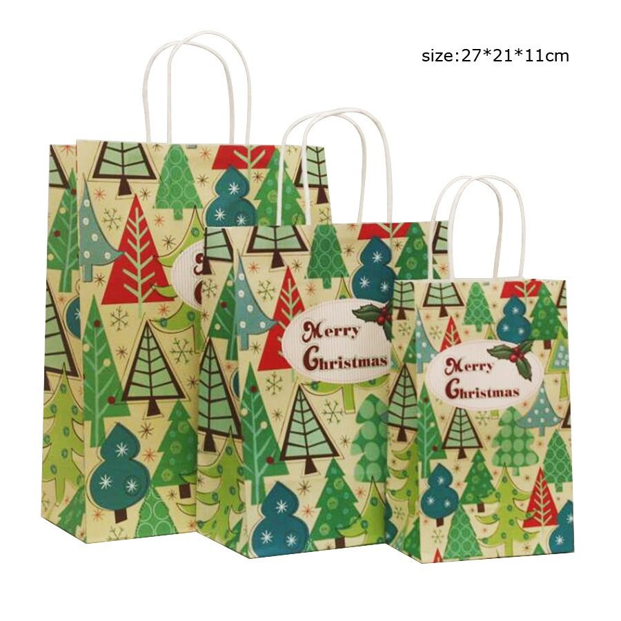 10pcs/lot 27x21x11cm Cartoon Paper Bag With Handles Decoration Merry Christmas Gift Bags Snacks Candy Packaging Bag