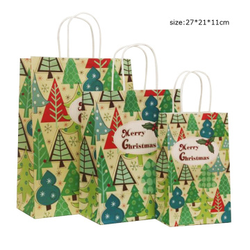 10pcs/lot 27x21x11cm Cartoon Paper Bag With Handles Decoration Merry Christmas Gift Bags Snacks Candy Packaging Bag