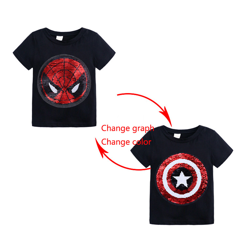 Summer Baby Clothing Girls Boys T-Shirts 1pcs Magic Sequin Change graph Reversible Cotton Casual Fashion T Shirt Kids Tops Tee