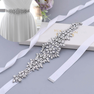 TOPQUEEN Luxury Wedding Dress Belts Silver Rhinestone Belt Wedding Prom Dresses Champagne Belt Dress Sash Belt Sparkly Belt S319