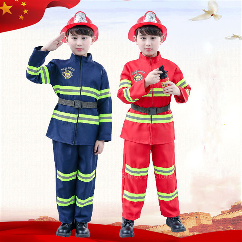 Halloween Carnival Party Fireman Exercise Army Suit Kids Firefighter Uniform Children Sam Role Play Boy Girl Cosplay Costumes