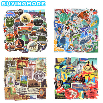 10/50 PCS Camping Travel Sticker Aesthetic Retro Stamp Outdoor Surfing Skiing Laptop Stickers Waterproof Car Stickers and Decals
