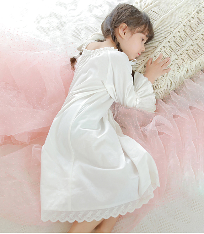 Cute Children Girl Lolita Dress White Princess Sleepshirts Vintage Ruffles Nightgowns.Victorian Kids Nightdress Sleep Loungewear