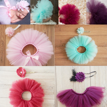 Newborn photography costume puff skirt baby girl tulle flower headband baby photography props baby birthday gifts