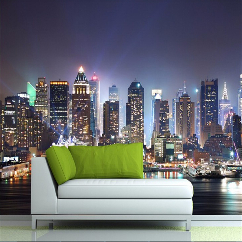 beibehang wall paper Manhattan 3d papel de paede, New York City large mural wallpaper night background scenery TV sofa bed
