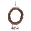 Wooden Parrot Toy Bird Stand Swing Frame Wooden Ring Bird Hanging Bell Toy Bird Supplies Grass Rattan Ring Swing Ring