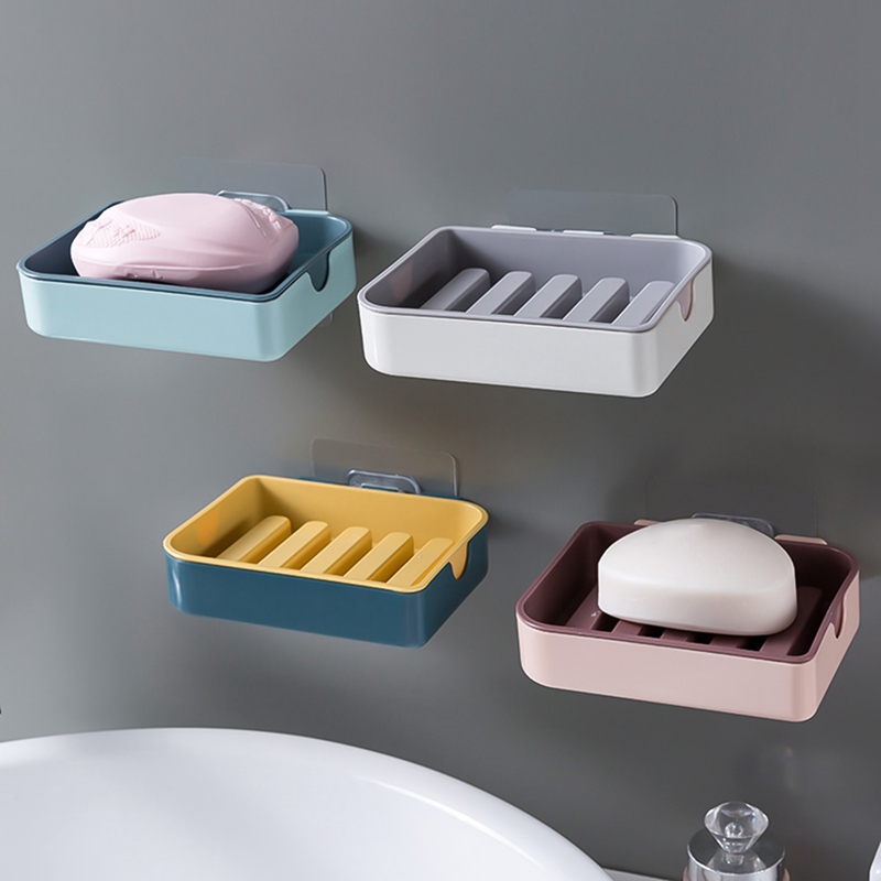 Plastic Wall Mount Soap Dish Strong Suction Cup Cleaning Brush Sponge Tray Holder Soap Storage Box For Bathroom Shower Tool