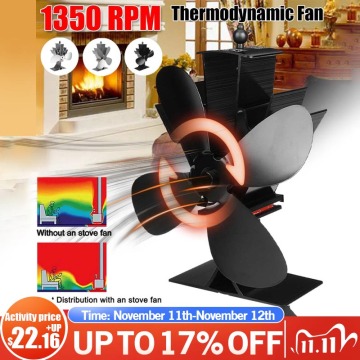 2/4 Blades Wood Burning Stove Fireplace Fan Silent Motors Heat Powered Eco Stove Fan for Gas/Pellet/Wood/Log Stoves