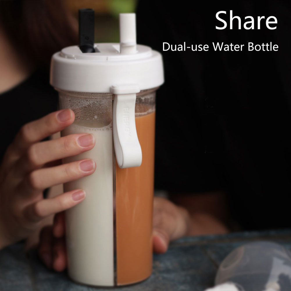 420/600ml Portable Dual Straw Separate Plastic Sport Drink Water Beverage Bottle Couples Gift