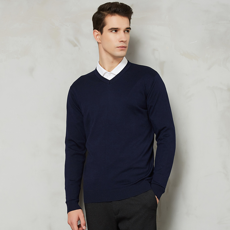 2020 Autumn New Men's V-neck Thin Wool Sweater Classic Style Solid Color Business Casual Pullover Male Brand Clothes