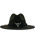 Unisex Flat Brim Wool Felt Jazz Fedora Hats Men Women Leopard Grain Leather Band Decor Trilby Panama Formal Hats 2020 new
