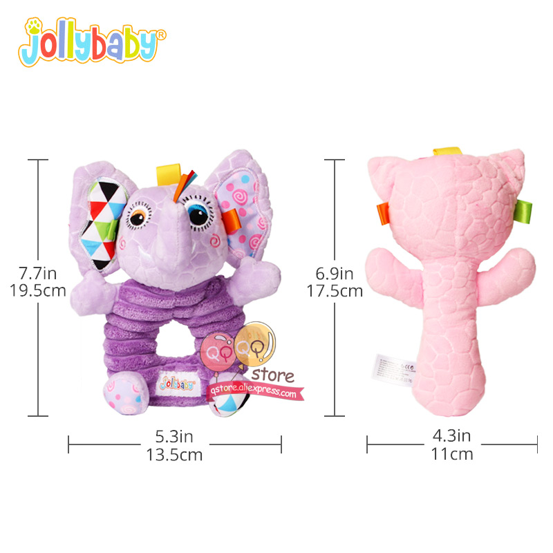 NEW Jollybaby Baby Rattles Plush Stuffed Cute Animals Soft Educational Comfort Circle Sticks Bell Toys for Children Newborn kids