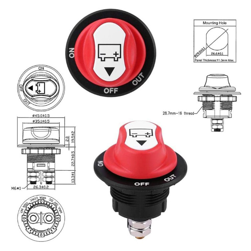 12-48V On Off Car Battery Isolator Switch Power Disconnect Switch Battery Master Cut Off Kill Switch for Cars Marine VAN Truck