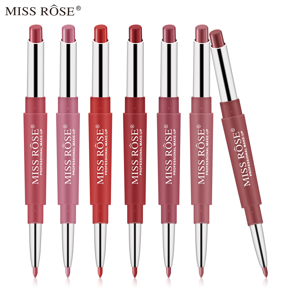 Miss Rose New 20-Color Long Lasting Two-In-One Lip Liner Matte Waterproof Moisturizing Lipstick Contour Makeup Cosmetics TSLM2