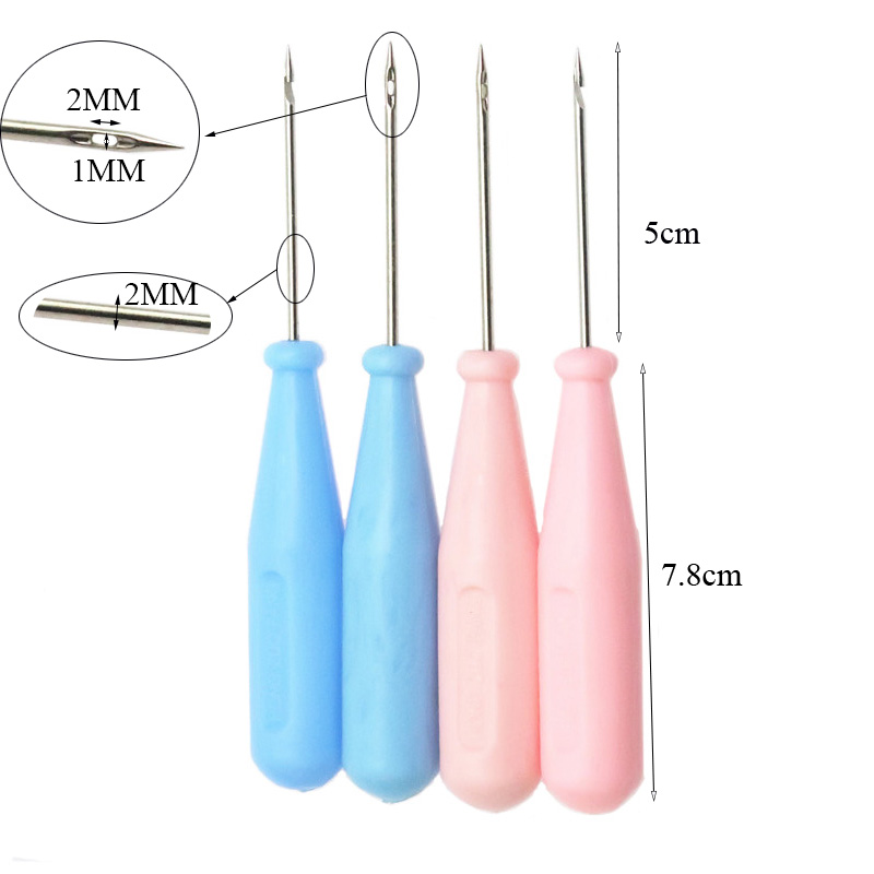 2PCS Steel Stitcher Sewing Awl Shoes Bags Hole Hook DIY Handmade Leather Tools Plastic Handle Cone Needle Shoe Repair Needles