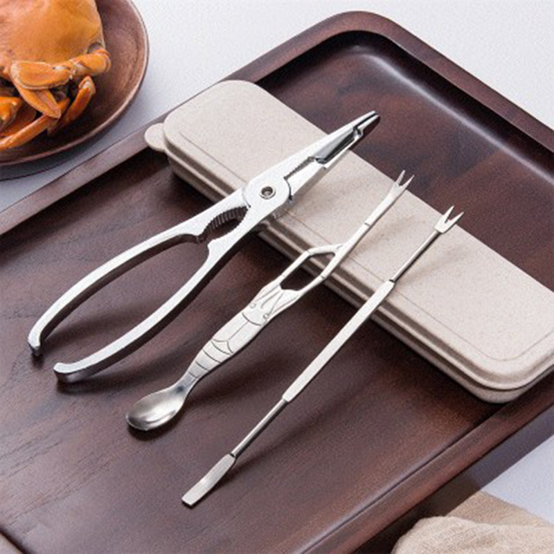 Prawn Peeler Portable Seafood Tool Stainless Steel Crab Peel Shrimp Tool Lobster Clamp Pliers Clip Pick Set Kitchen Accessories