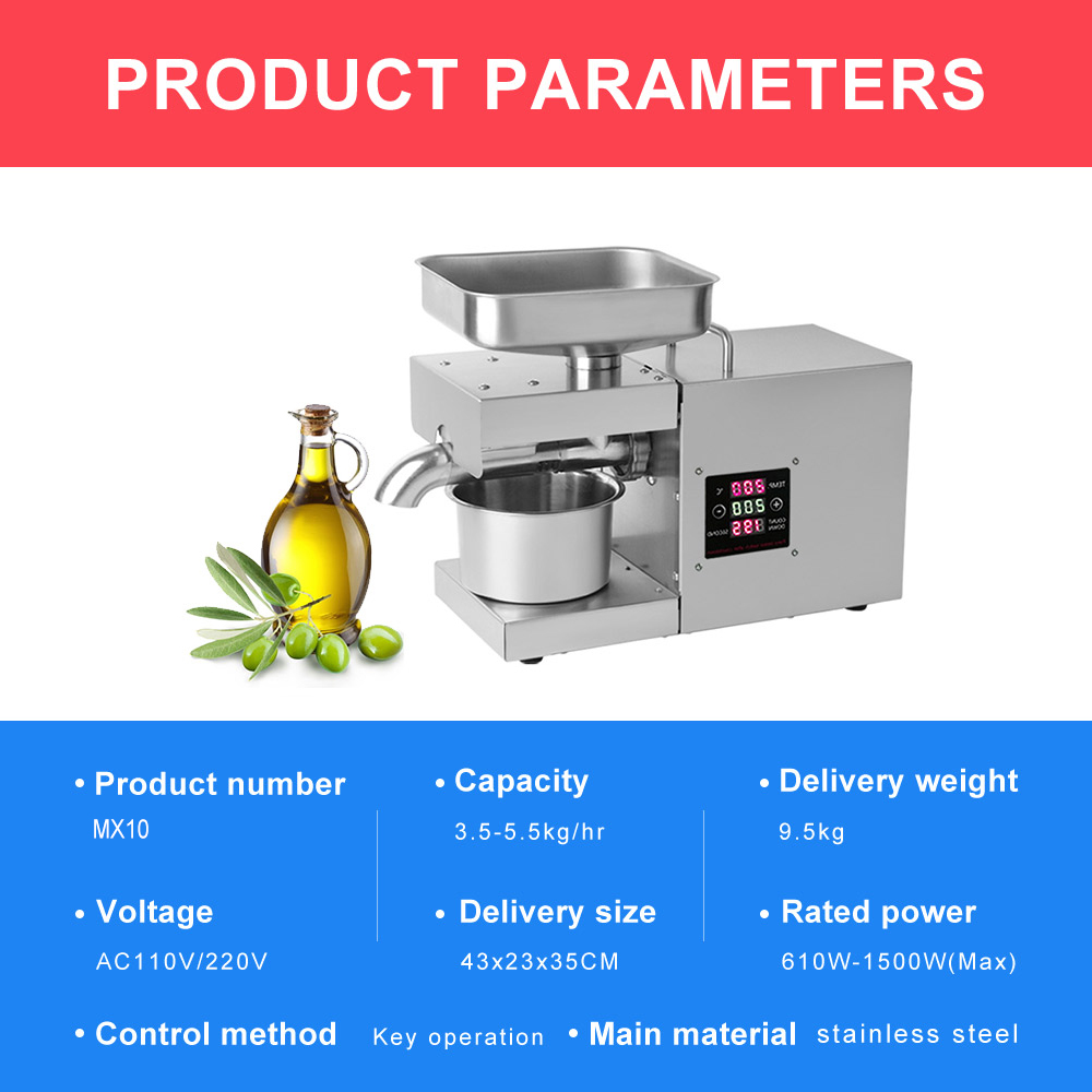 YTK 220/110V Small Household Oil Press Intelligent Temperature Control Peanut Flax Seed Olive Oil Press Stainless Steel Material