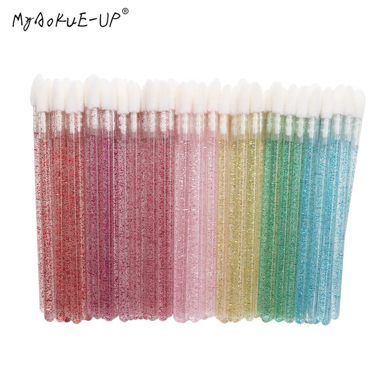 50 pcs Crystal Mascara Wands Applicator Diamond Disposable Lip brushes Cosmetic Eyelash Brush Make Up brushes Tools