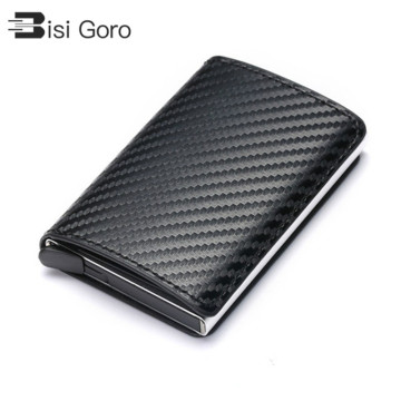 BISI GORO 2020 Business ID Credit Card Holder Men and Women Metal RFID Vintage Aluminium Box PU Leather Card Wallet Note Carbon