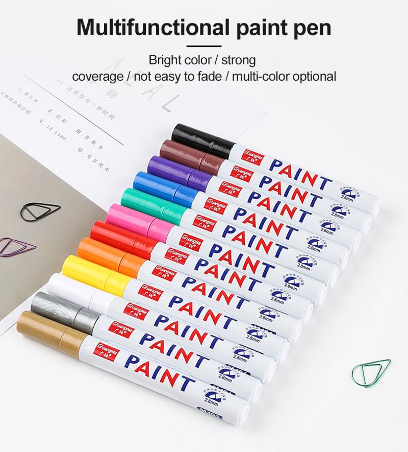 12 Colors Paint Marker Pen Waterproof Car Tyre Tire Tread CD Metal Permanent Paint Marker Oily DIY Art Marker Pen(single pen)