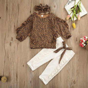 Toddler Baby Girl Clothes Ruffle Leopard Long Sleeve Tops T-shirt + Bow Leggings Pants+Headband Newborn Tracksuit Outfits Sets