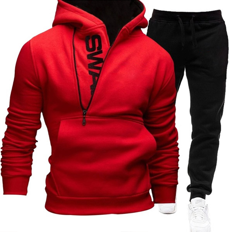 2020 Tracksuit Men 2 Pieces Set Sweatshirt + Sweatpants Sportswear Zipper Hoodies Casual Mens Clothing Ropa Hombre Size S-3XL