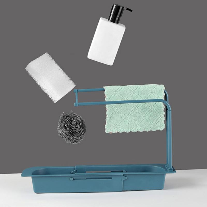 Telescopic Sink Rack Soap Sponge Drain Shelf Storage Basket Bag Faucet Holder Adjustable Bathroom Holder Sink Kitchen Accessorie