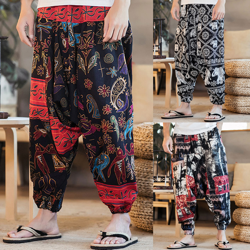 Baggy Cotton Linen Harem Pants Men Hip-hop Women Plus Size Wide Leg Trousers Casual Vintage Long Pants Pantalones Hombre 2020