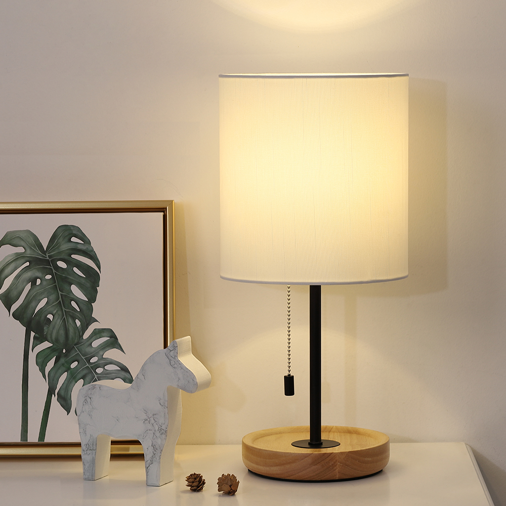 Nightstand Table Lamp With White Fabric Shade