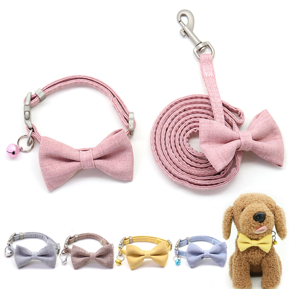 Dog Leash Collar Set Adjustable Soft Cute Bow Double Layer Dog Collar for Small Medium Pet Collar Leash Outdoor Walking