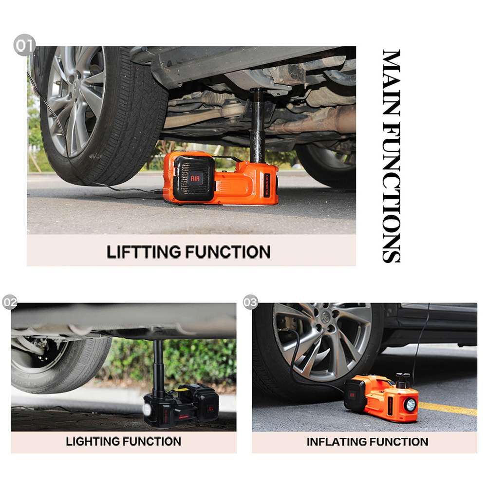 3 in 1 Car Jack 5T 12v Electric Hydraulic Floor Jack Tire Inflator Pump LED Light Electric Impact Wrench Car Repair Tool 45cm