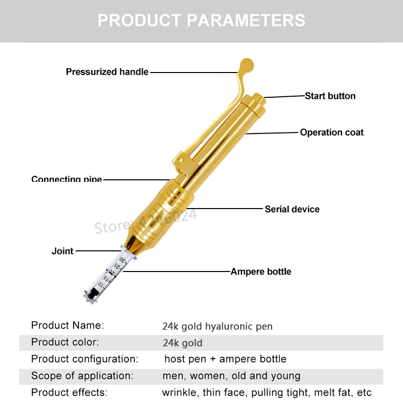 24K Gold No Needle Meso Gun Hyaluron Pen Lip Filler Injector Machine Needle Free Hyaluronic Acid For For Anti Wrinkle Lifting