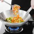 14in Stainless Steel Wok Round Bottom wok pan With Ears Uncoated Omelette pan Kitchen Cooking pan Gas stove general