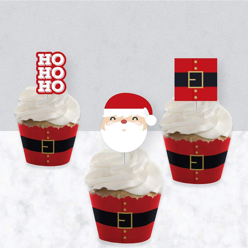 48pcs Merry Christmas Cake Decoration Cake Flag Cup Cake Muffin Baking Paper Wrapper Topper Party Cake Packaging Party Supplies