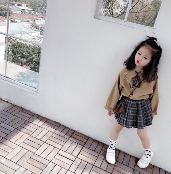 2021 Wholesale New Girls Plaid Draped Skirt Fashion Spring Cotton Girls Skirts 1-6 years QI66