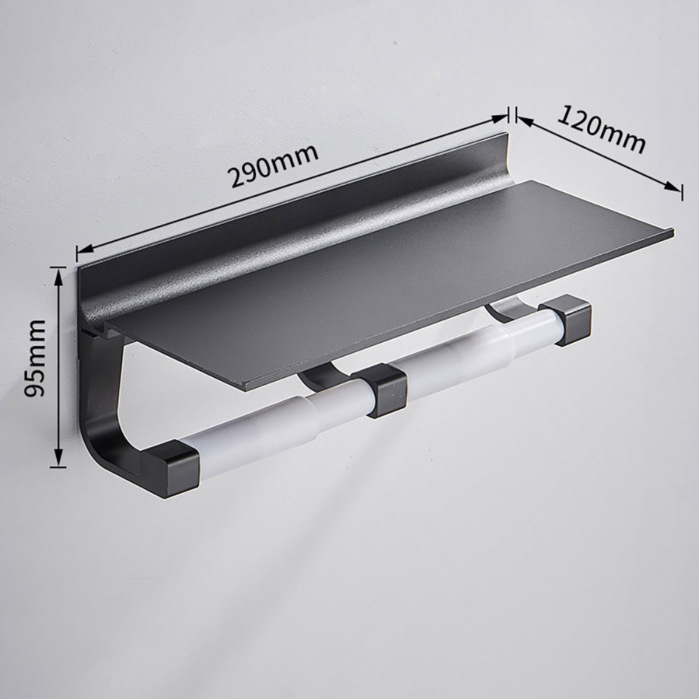 Punch-Free Bathroom Accessories Black Apace Aluminum Tissue Holder Wall-Mounted Toilet Paper Box Phone Rack
