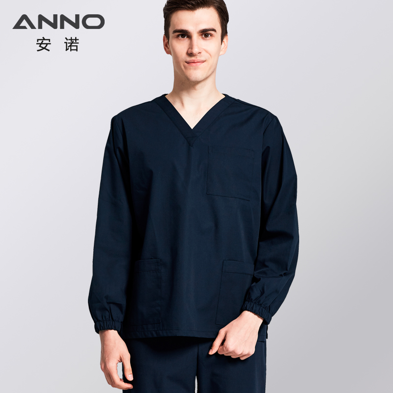 ANNO Solid Color Scrubs Set Work Cloths with Short/Long Sleeves Nursing Uniform Tops Trousers Nurse Suit Hospital Dress