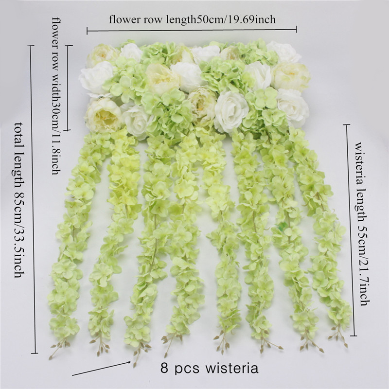 DIY flower row with wisteria wedding arch decor flower rose peony hydrangea mix flower arch artificial flower row wisteria vine