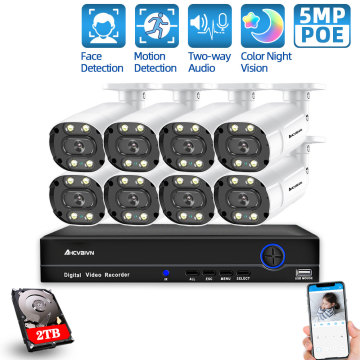 5MP HD Color Night Vision CCTV Security Camera System for Home H.265 8ch NVR Kit 5MP POE Video Surveillance Camera CCTV System