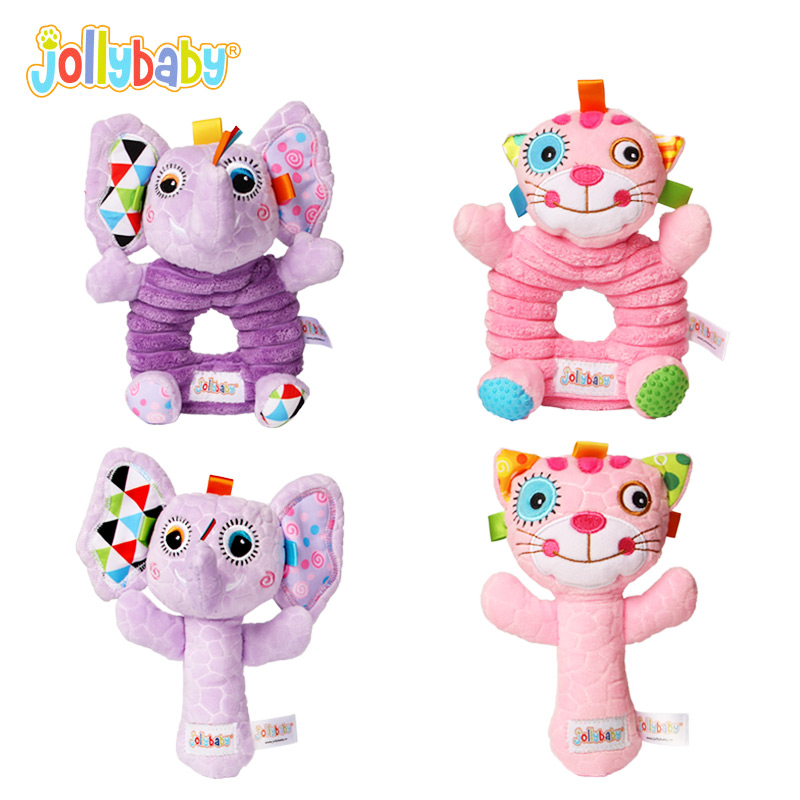 NEW Jollybaby Baby Rattles Plush Stuffed Cute Animals Soft Educational Comfort Circle Sticks Bell Toys for Children Newborn kids