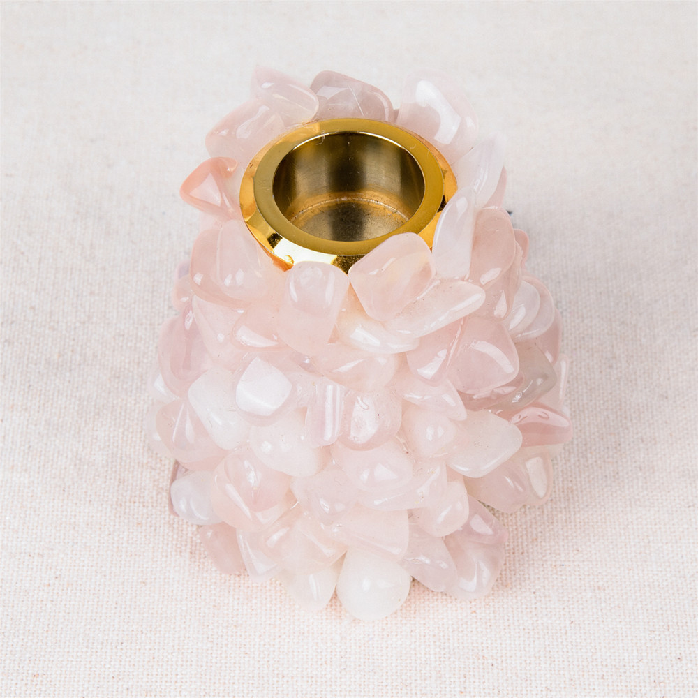 1pcs natural rose quartz candlestick stones crystal candle holders home decor