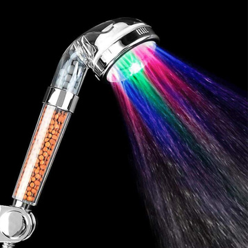 Bathroom 3 Colors Temperature Control Romantic LED Shower Head 7 Color Automatically Flashes Ionic Filter LED Shower Head