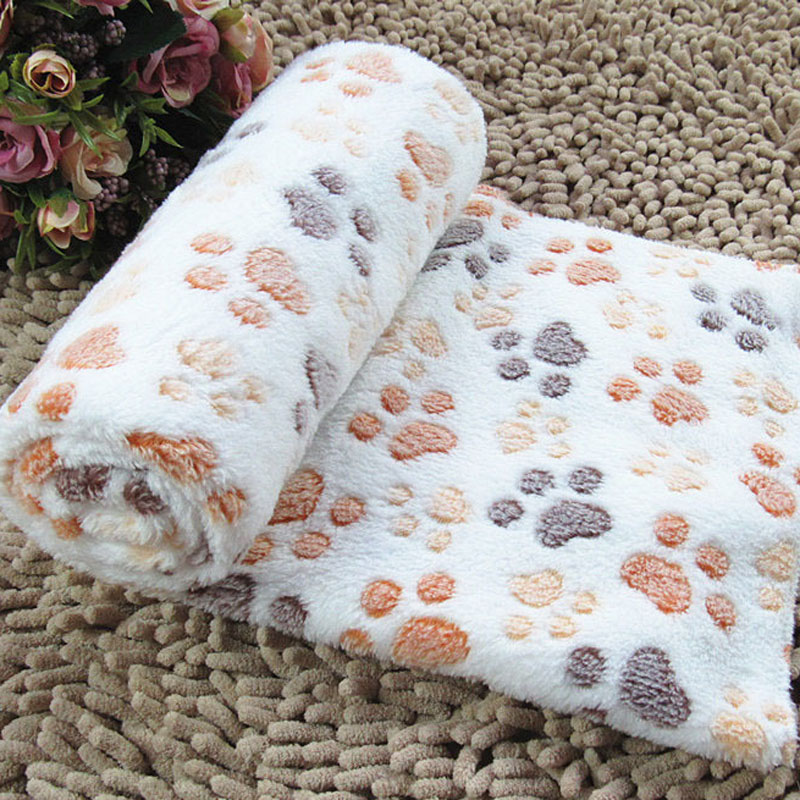 Cute Footprint Pet Dog Cat Blankets Fall And Winter Warm Velvet Towels For Dogs Creamy Coffee Rose On Your Choice Size S M L