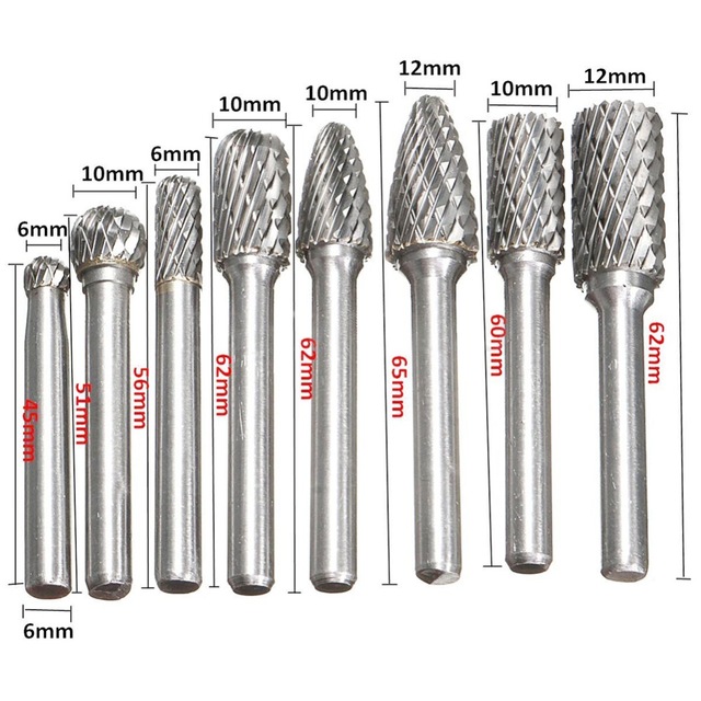 11/11 low price Carbide Rotary Burr Set 1/4 inch Shank Double Cut Die Grinder Drill Bits 8Pcs