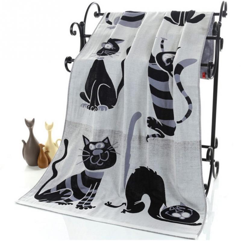 Cute Cat Cotton Gauze Cartoon Adult Bath Towel Home Textile Large Towel Bathrobe Camping Sport Beach Towel Children Blanket