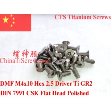 Titanium screw M4x10 DIN 7991 Flat Head Hex 2.5 Driver Ti GR2 Polished 10 pcs