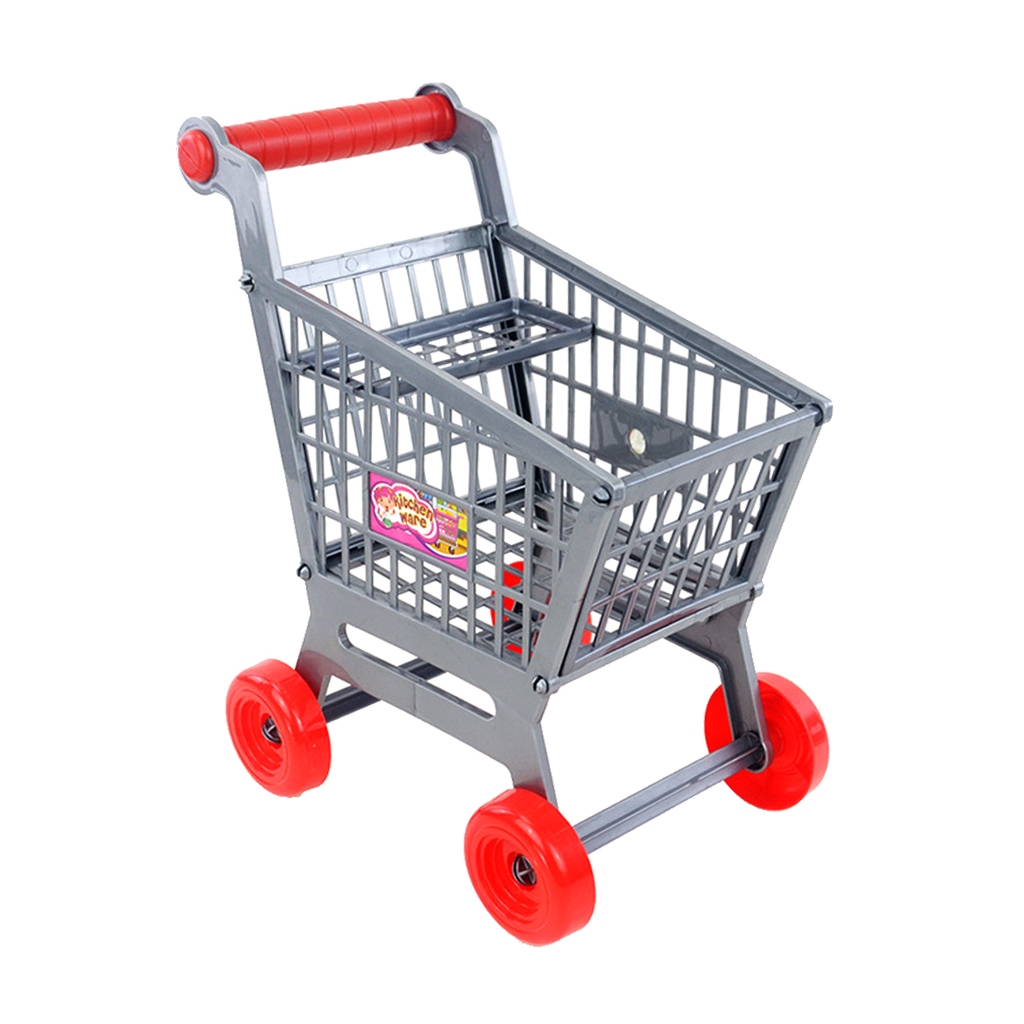 Gray Plastic Kids Shopping Hand Trolley Cart Child Pretend Play Kitchen Toy