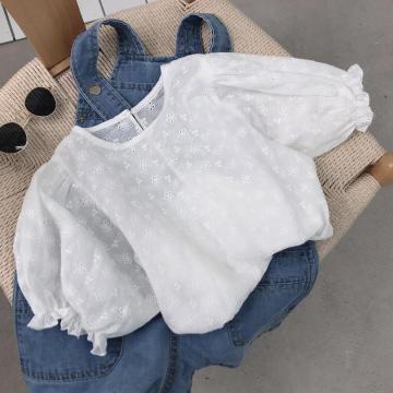 Summer Girls White Blouse Puff Short Sleeve Cotton Toddler Baby Girl Blouse Shirts Kids Shirt Girl Tops Blouses Children Clothes
