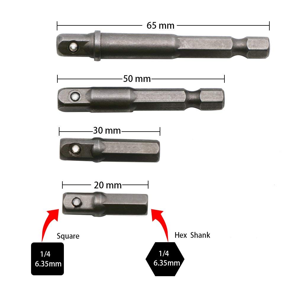 1set Socket Adapter Impact/Extension Set 1/4" 3/8" 1/2" Impact Hex Shank Drill Bits Bar Set Power Drill Adapter Set