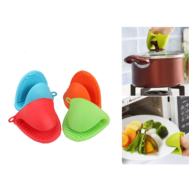 1Pc Silicone Oven Mitts Heat Resistant Gloves Tray Dish Bowl Holder Anti-slip Pot Mitten Cooking Baking Tool Random Color